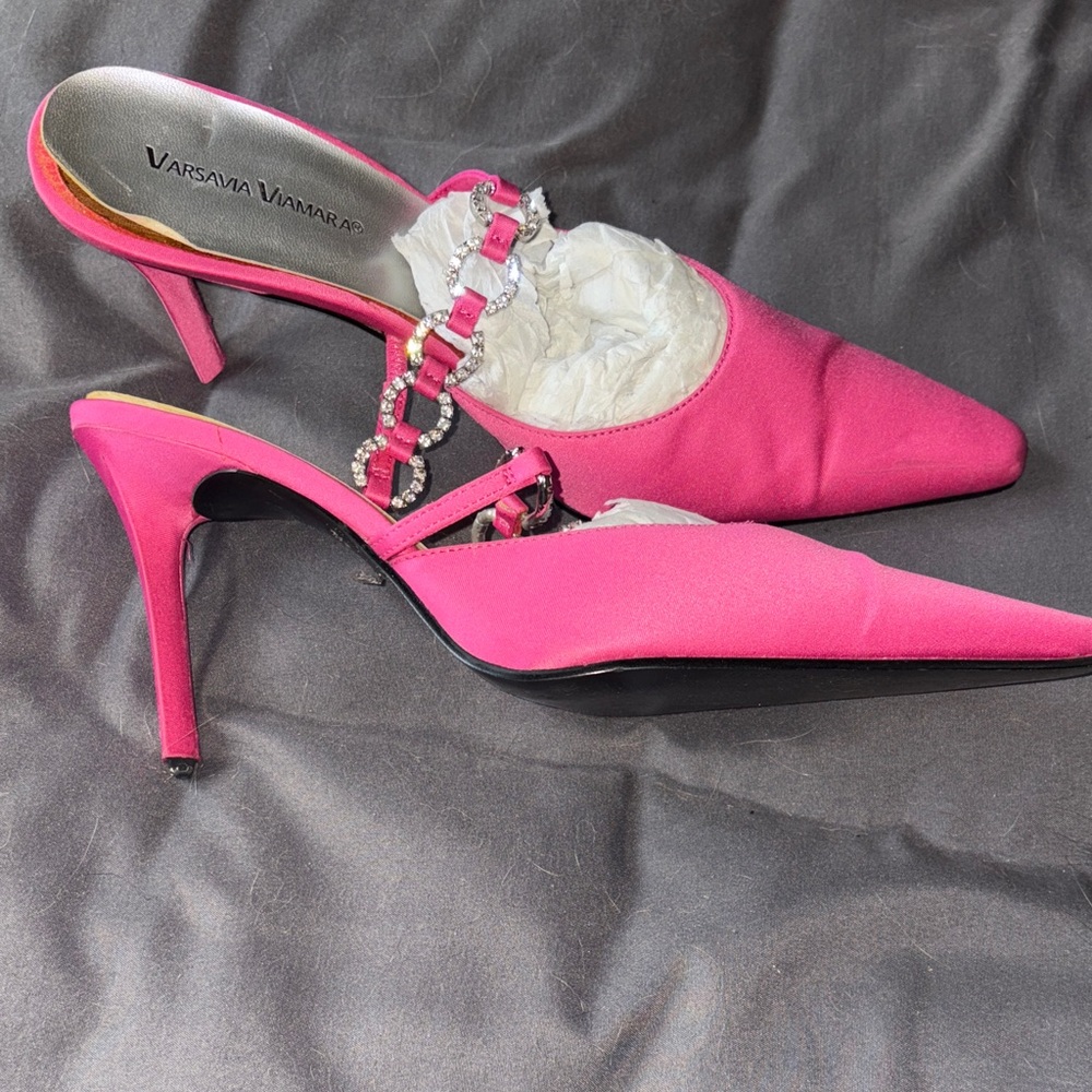 Varsavia Viamara Fuchsia Heels with Rhinestone Accents